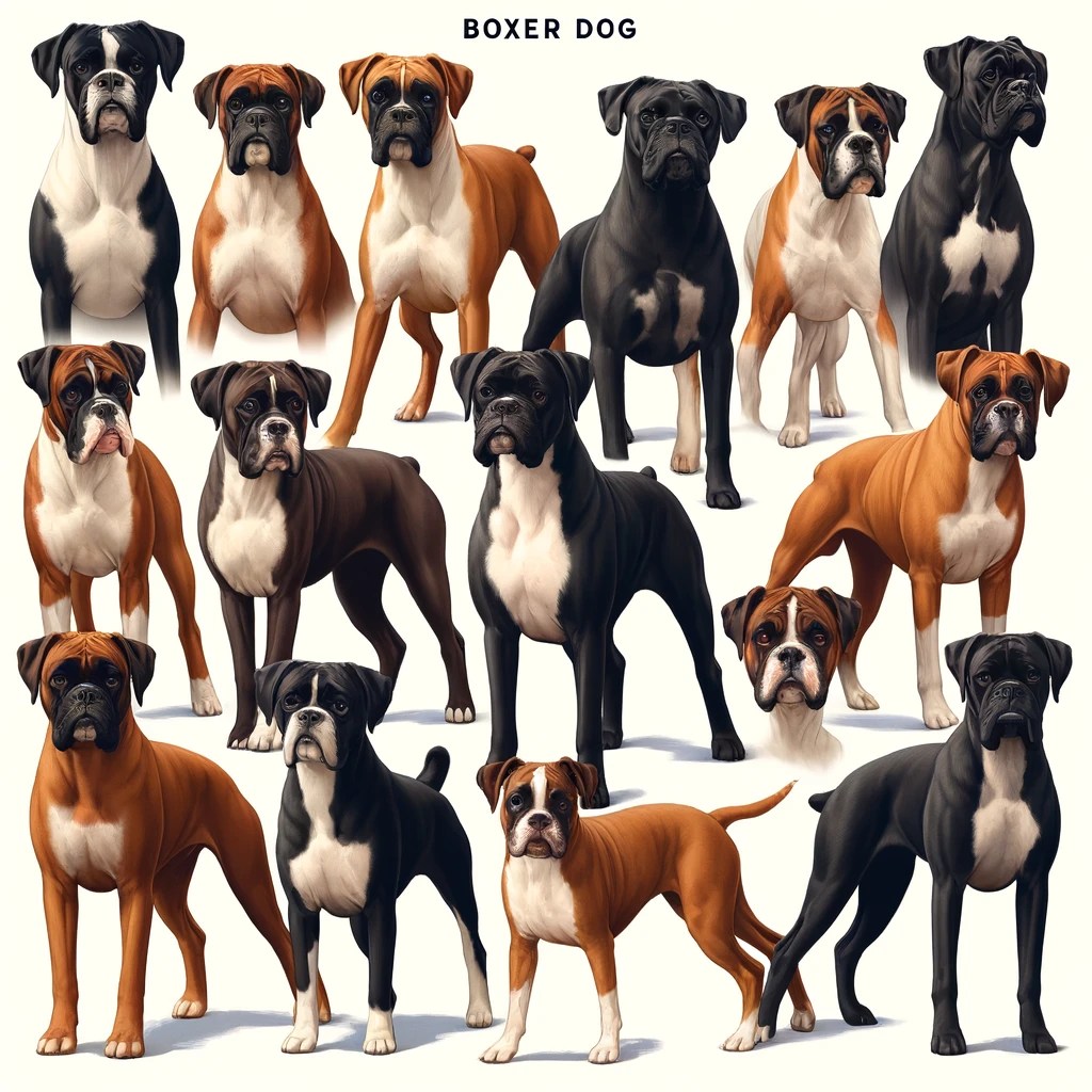 AI image of multiple colors of a Boxer dog